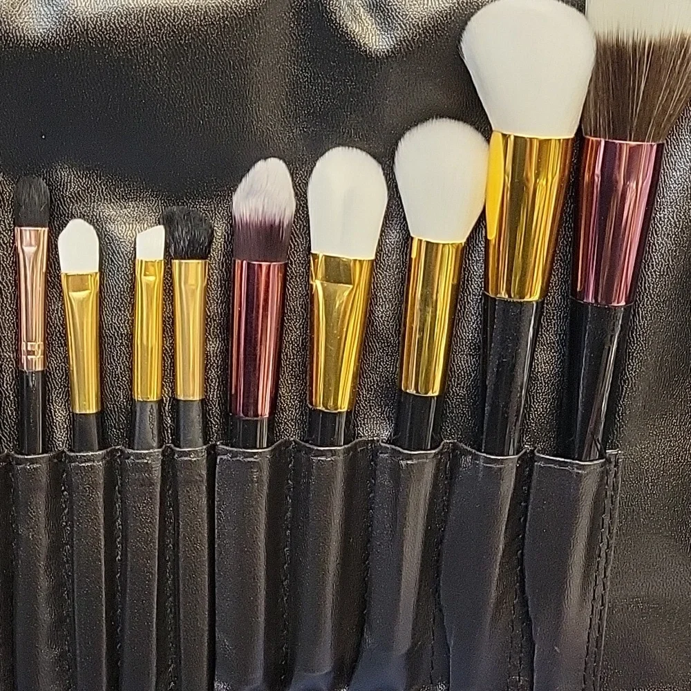 Black Makeup Brush Set of 24 Pleather Case New